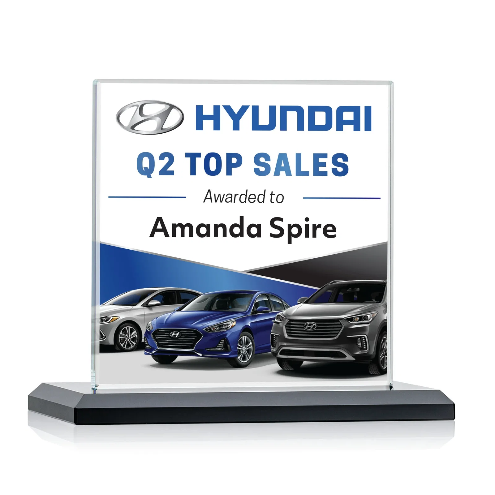 Personalized Starfire Crystal Square Award on Matching Beveled Base, awards for dealer and partner awards