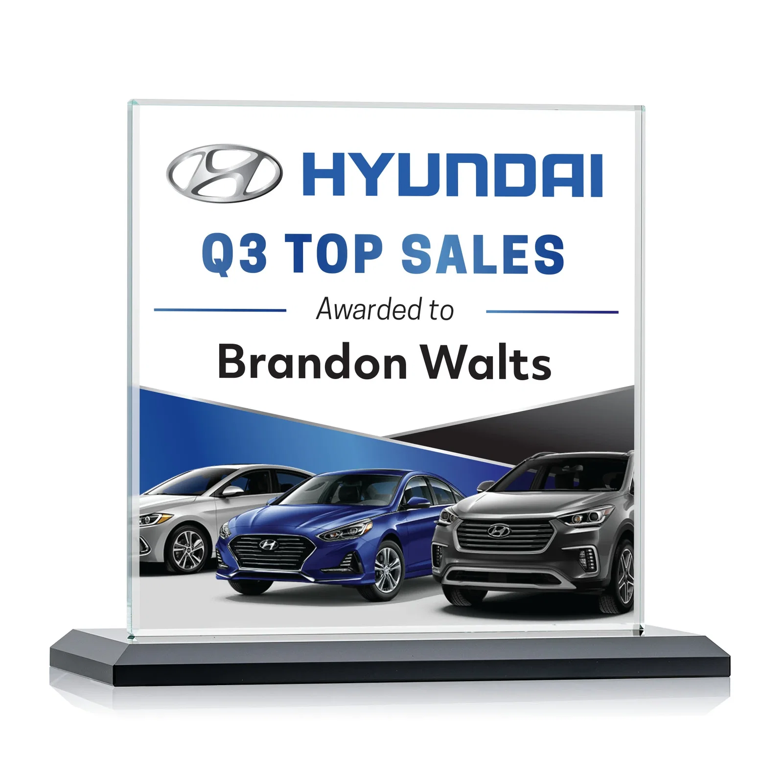 Personalized Starfire Crystal Square Award on Matching Beveled Base, awards for company anniversary events