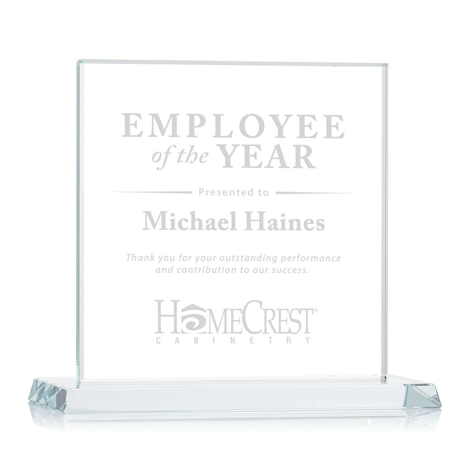 Custom Starfire Crystal Square Award on Matching Beveled Base, awards for sales achievement awards