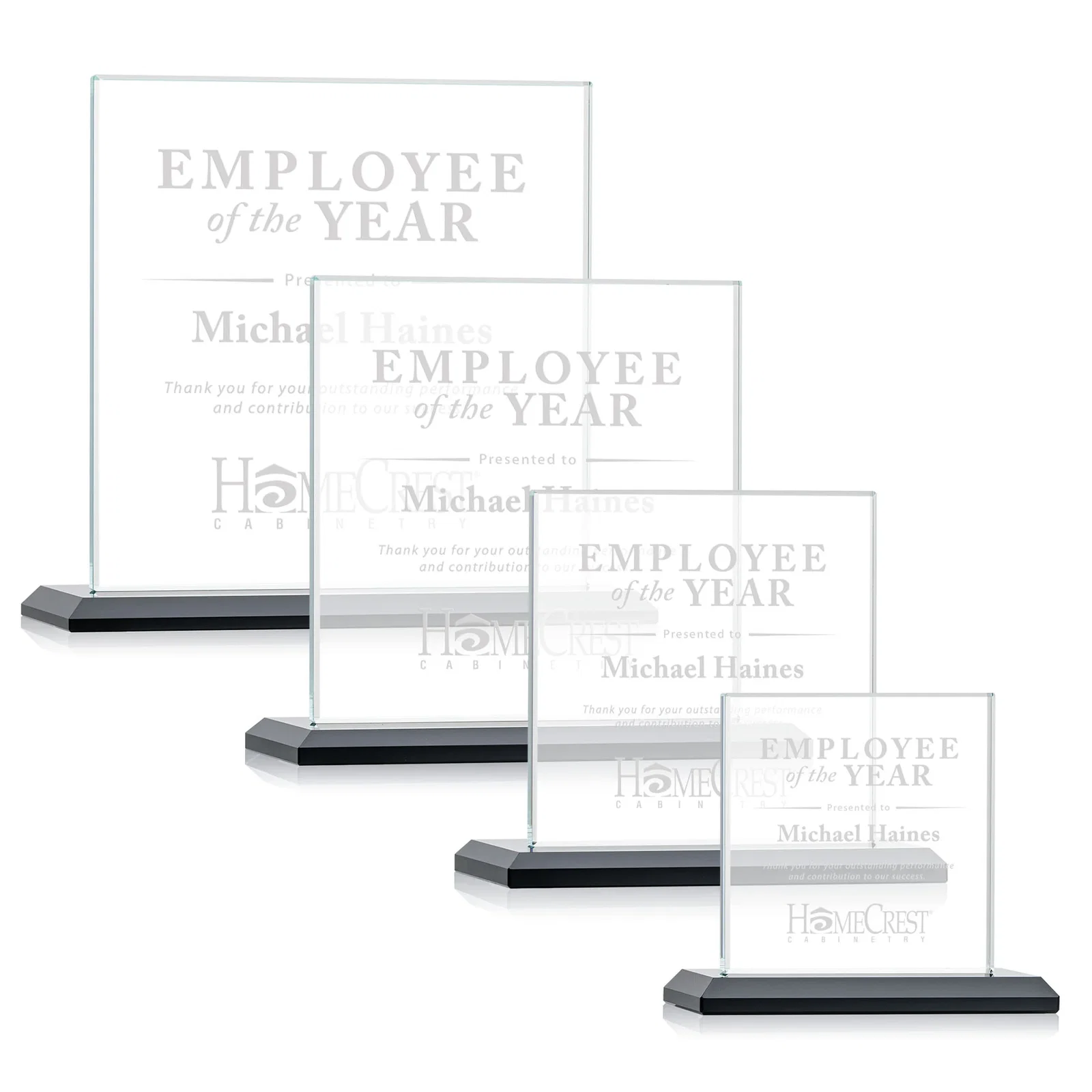 Custom Starfire Crystal Square Award on Matching Beveled Base, awards for team milestone celebrations