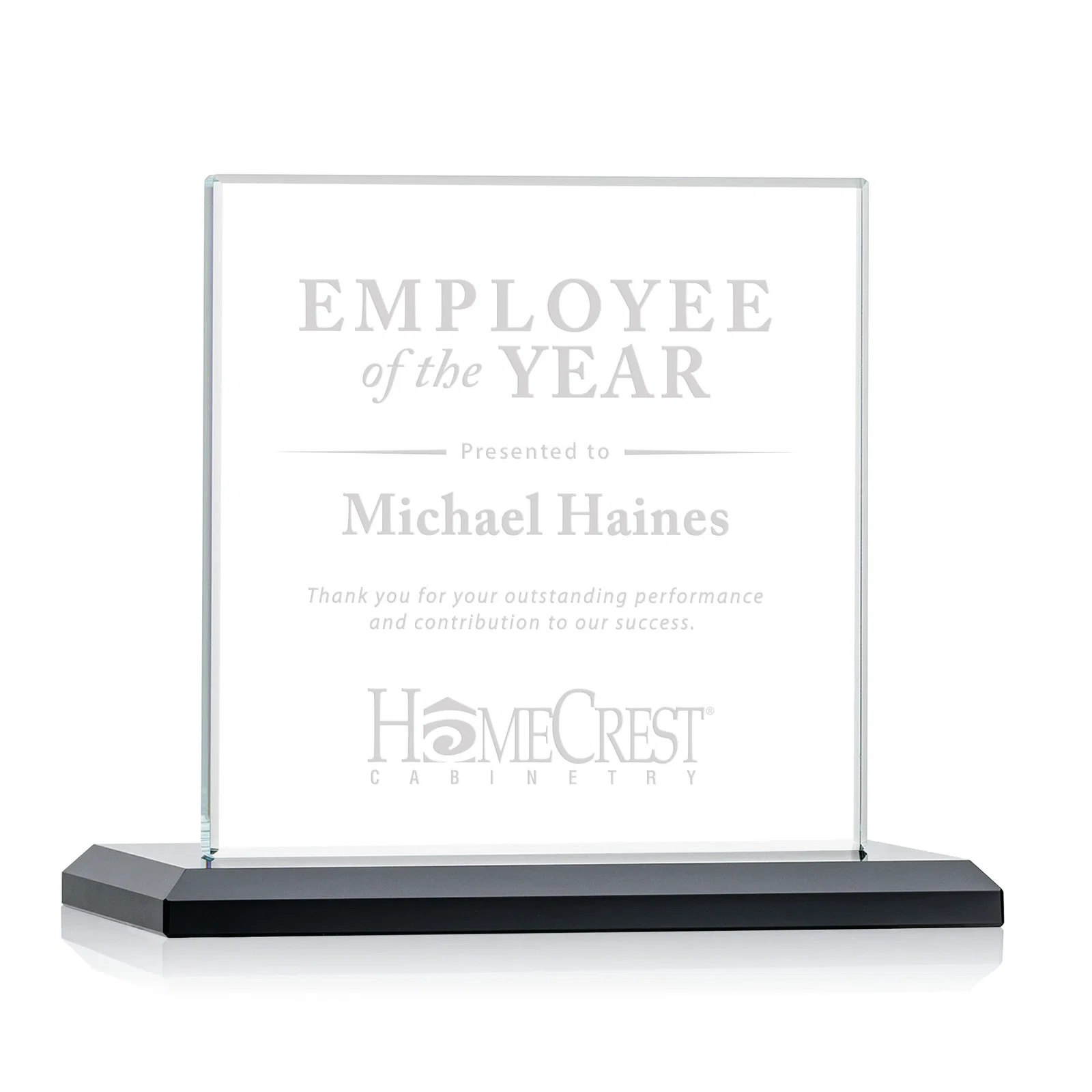 Custom Starfire Crystal Square Award on Matching Beveled Base, awards for graduation ceremonies