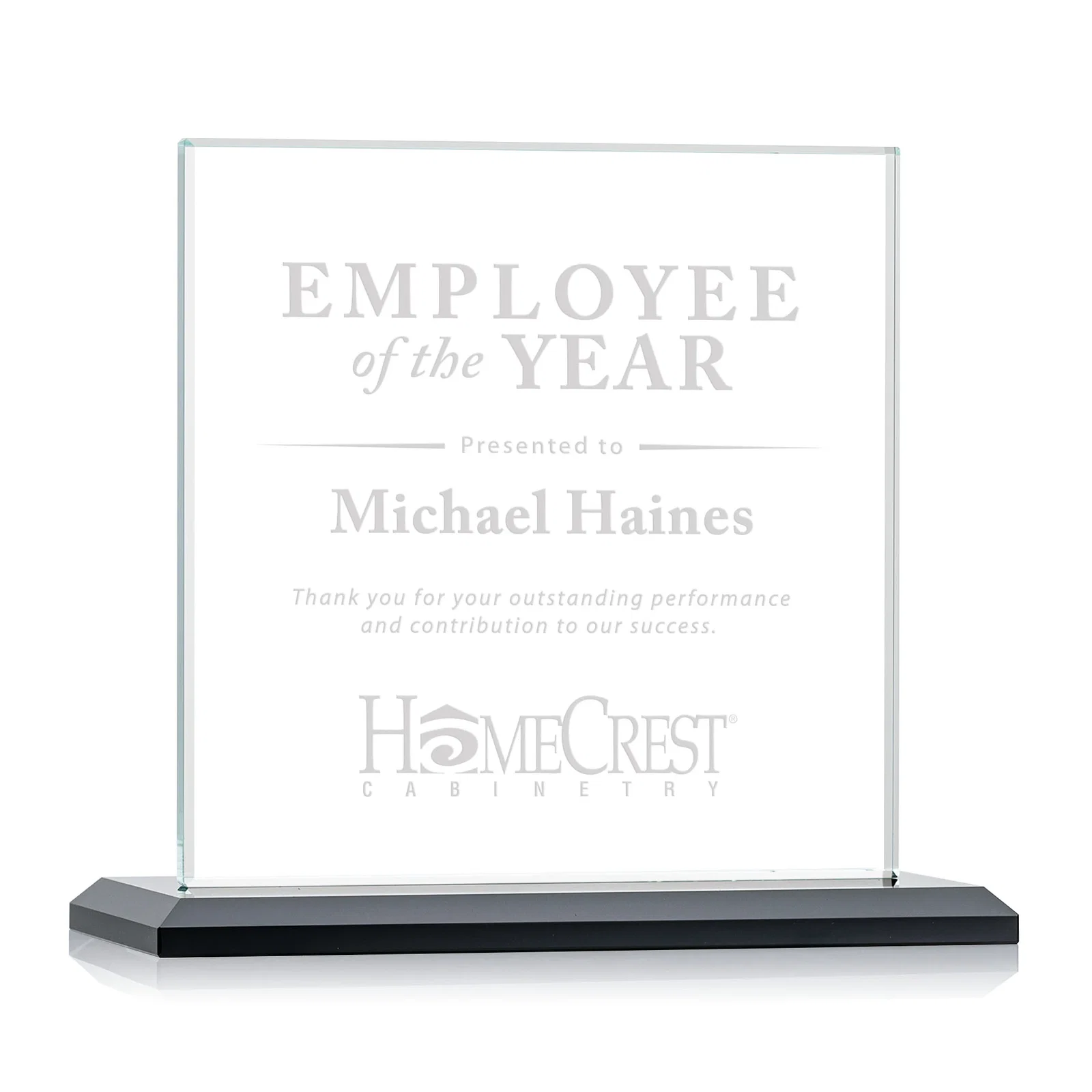 Custom Starfire Crystal Square Award on Matching Beveled Base, awards for safety achievement programs