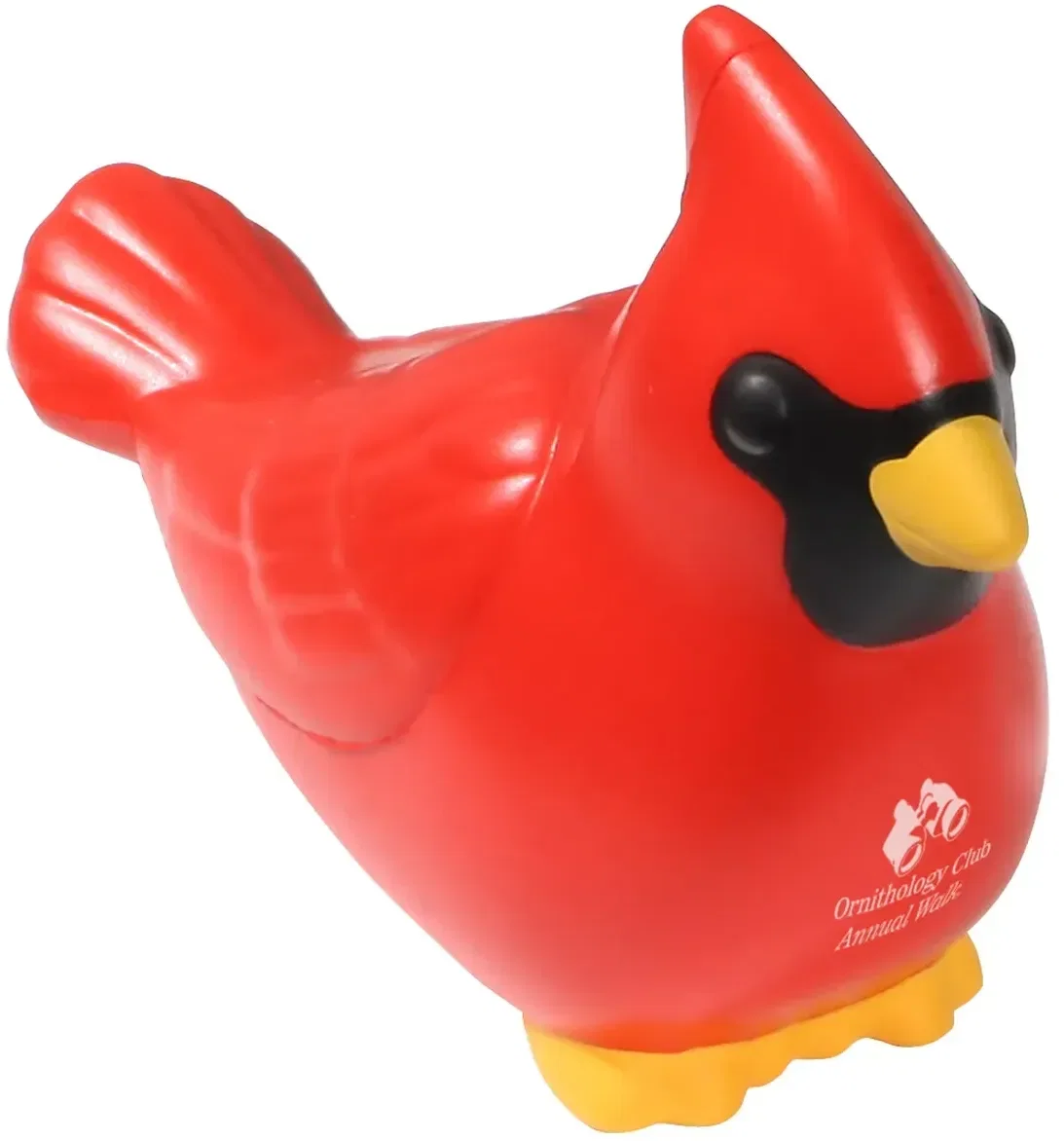Cardinal bird-shaped promotional stress ball for custom logo branding, front view