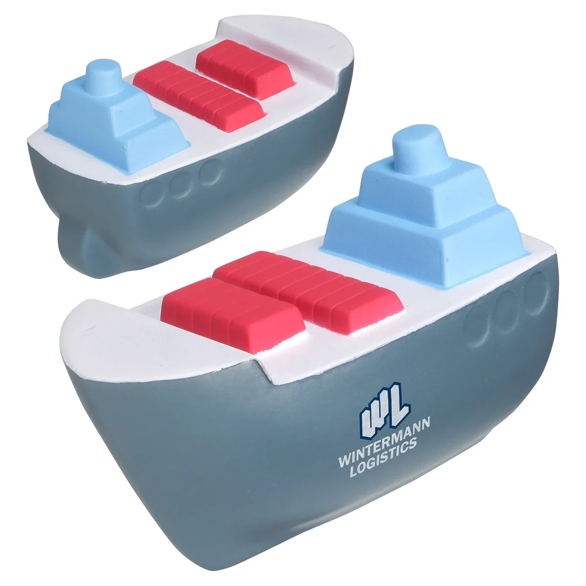 Cargo boat shaped polyurethane stress reliever, about 3-1/4 inches long
