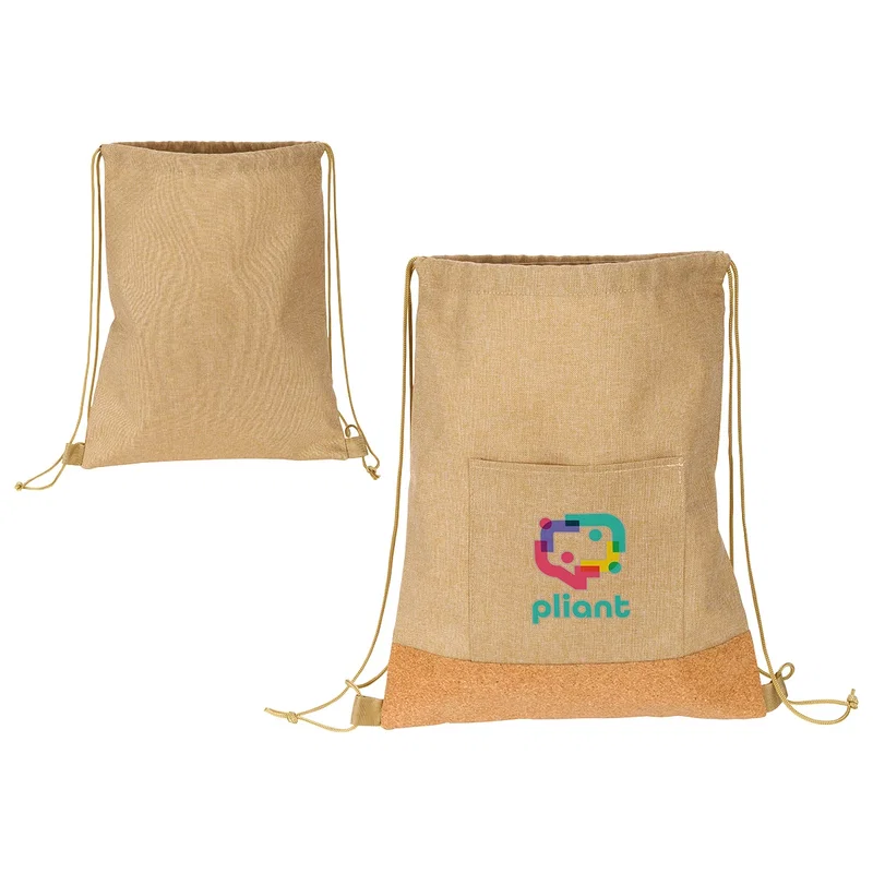 Custom Carina RPET & Cork Drawstring Bag, front view of the branded drawstring bag