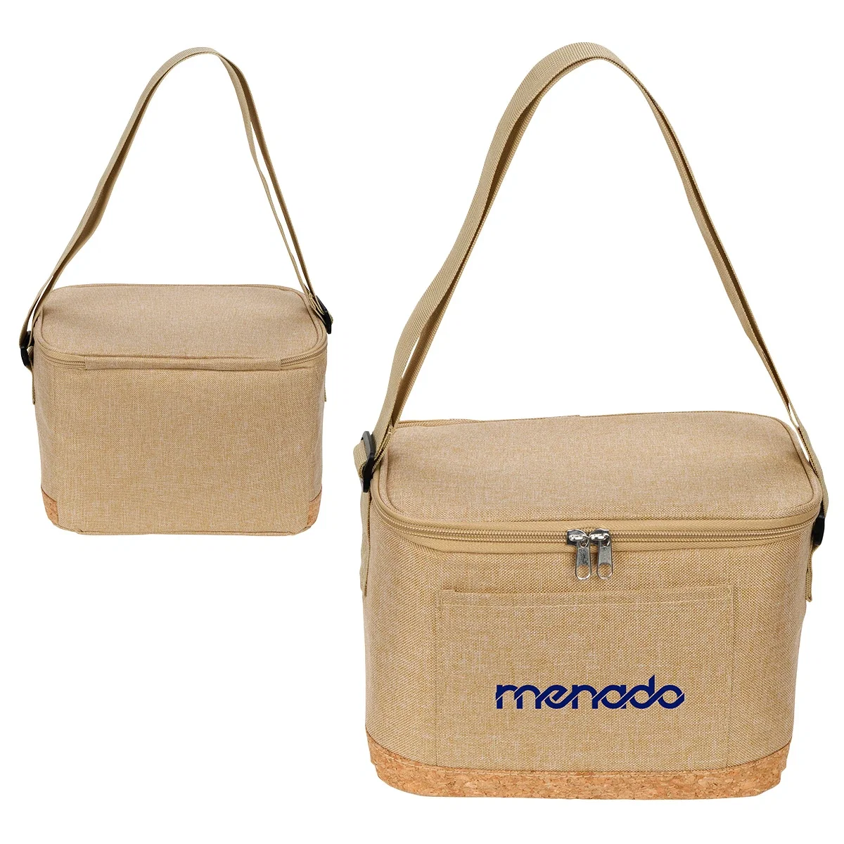 Custom Carina RPET & Cork Insulated Cooler Bag, front view of the branded cooler bag