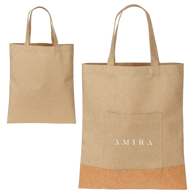 Custom Carina RPET & Cork Tote Bag, front view of the branded tote