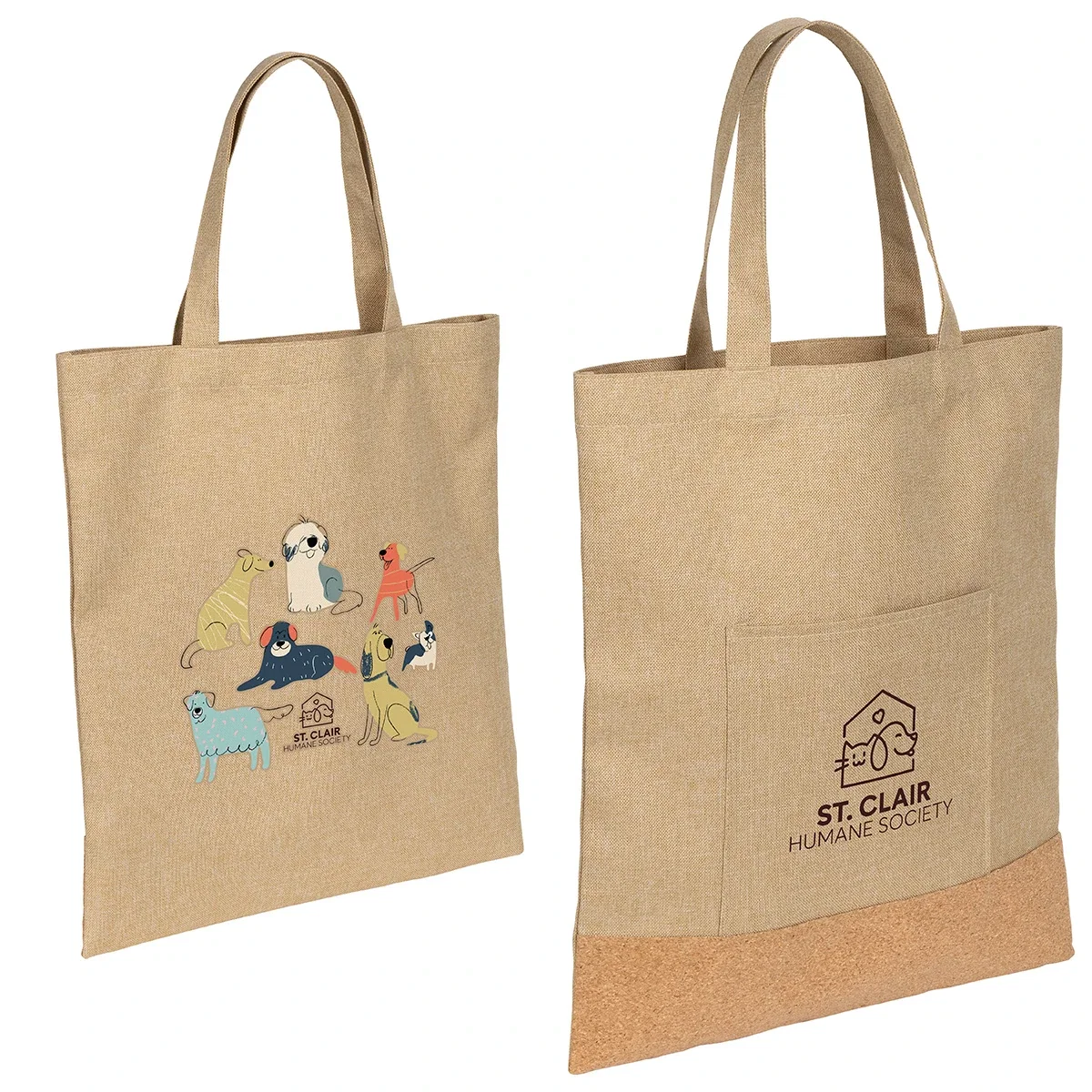 Side profile of the branded Carina RPET & Cork Tote Bag