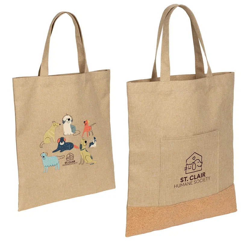 Side profile of the branded Carina RPET & Cork Tote Bag