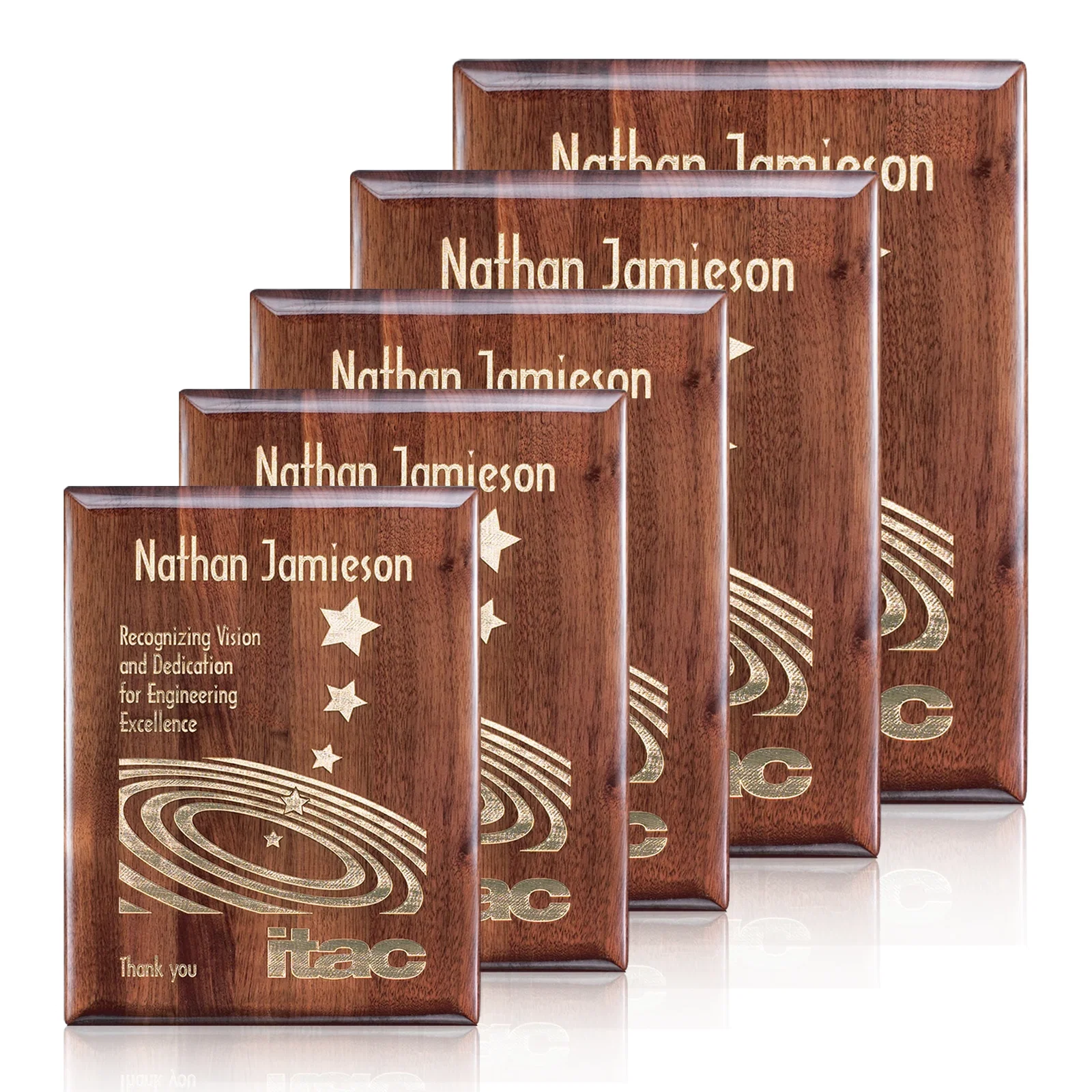 Custom High-Gloss Walnut Wall Plaque, Laser Etched Vertical or Horizontal for employee recognition