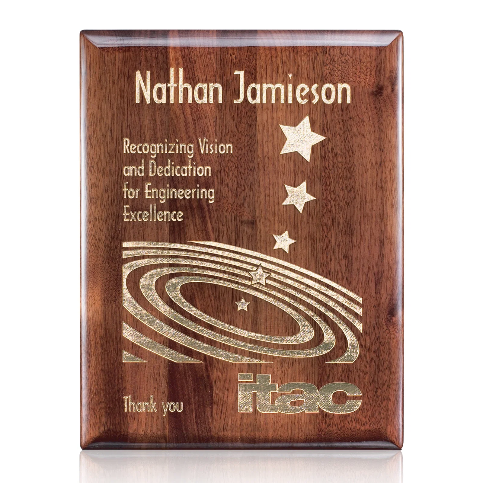 Custom High-Gloss Walnut Wall Plaque, Laser Etched Vertical or Horizontal for corporate award ceremonies
