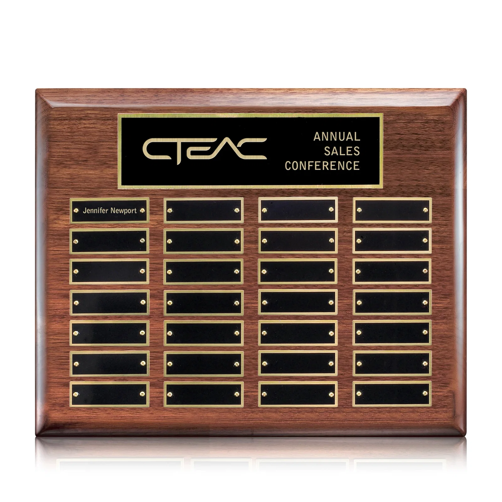 Custom High-Gloss Walnut Perpetual Plaque With Brass Plates In Three Sizes for sales achievement awards