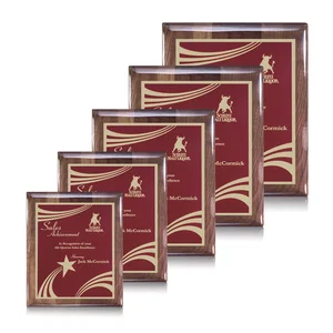 High-Gloss Walnut Wall Plaque with Red Decorative Plate