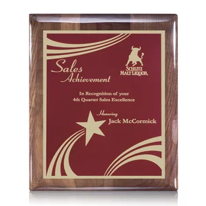 High-Gloss Walnut Wall Plaque with Red Decorative Plate