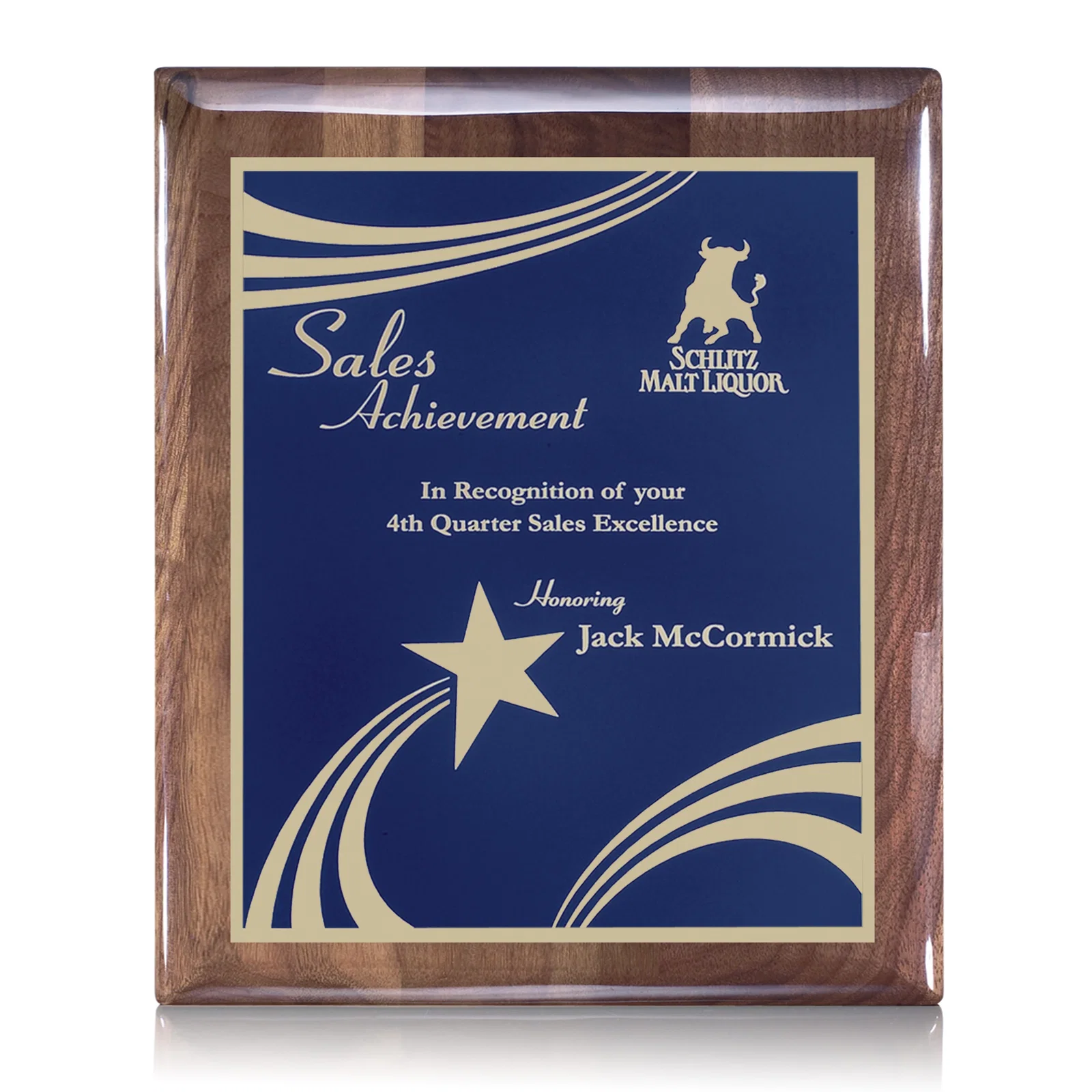 Custom High-Gloss Walnut Wall Plaque with Red Decorative Plate for sales achievement awards