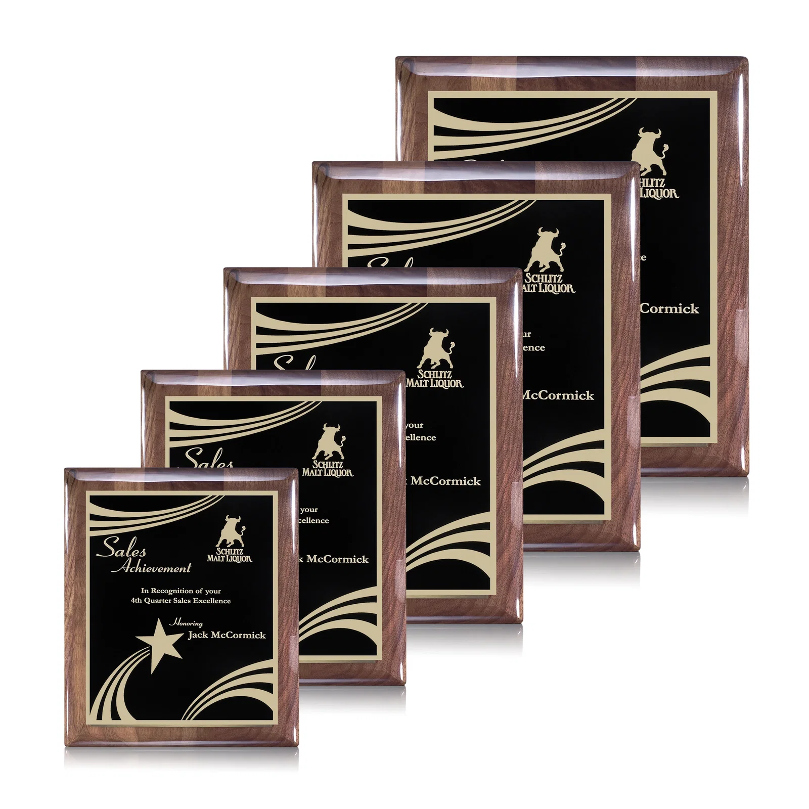 Custom High-Gloss Walnut Wall Plaque with Red Decorative Plate for retirement presentations