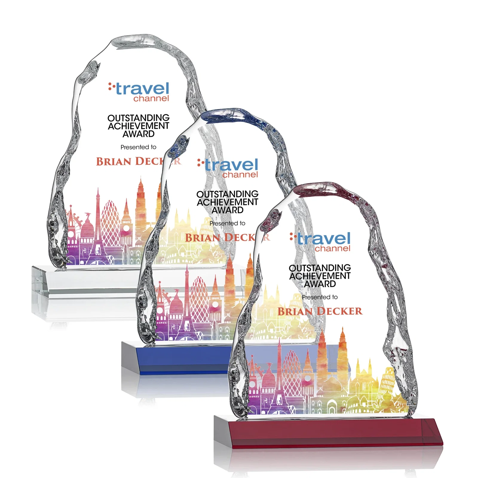 Custom Optical Crystal Iceberg Award on Mitered Color Base - Carling, awards for volunteer appreciation