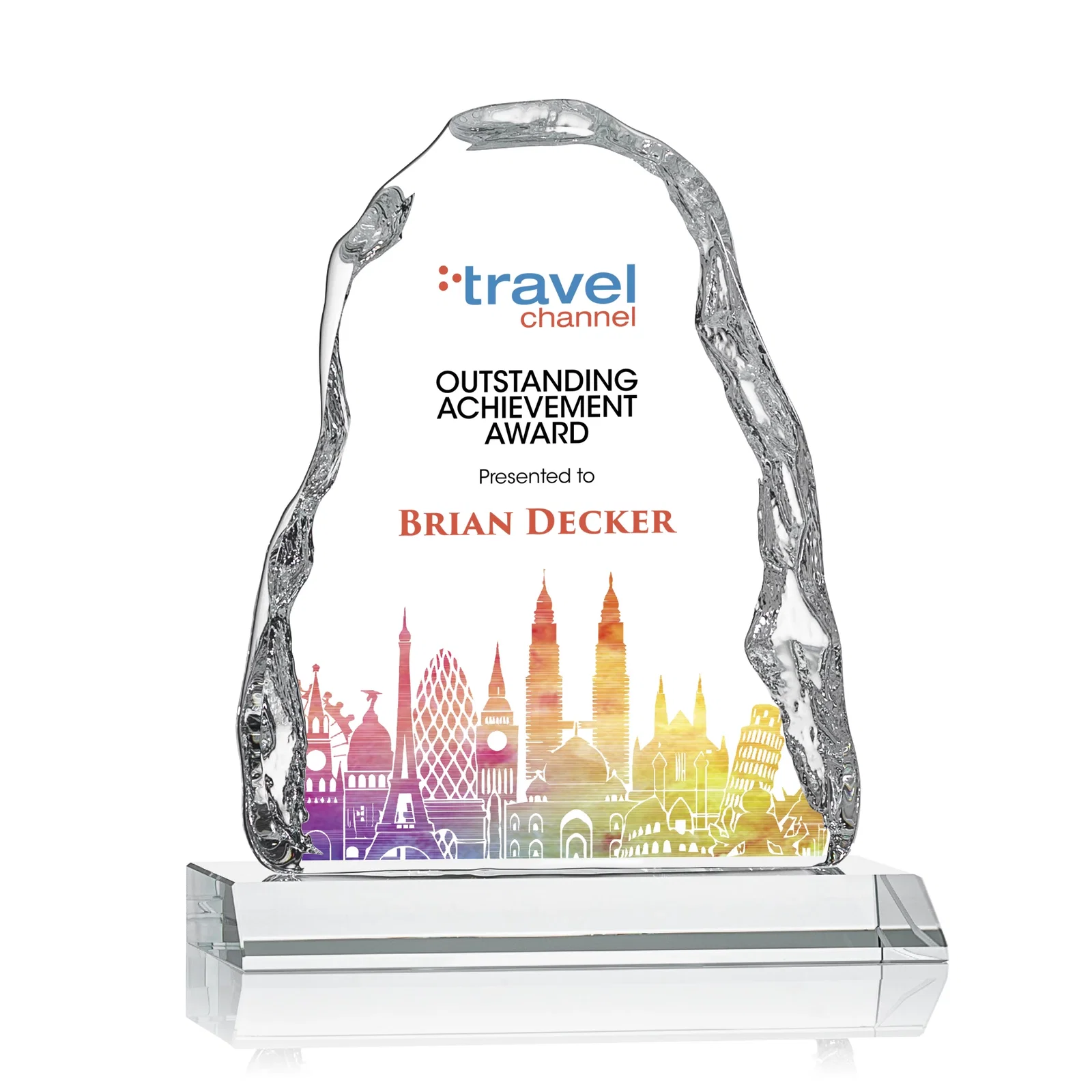Custom Optical Crystal Iceberg Award on Mitered Color Base - Carling, awards for dealer and partner awards