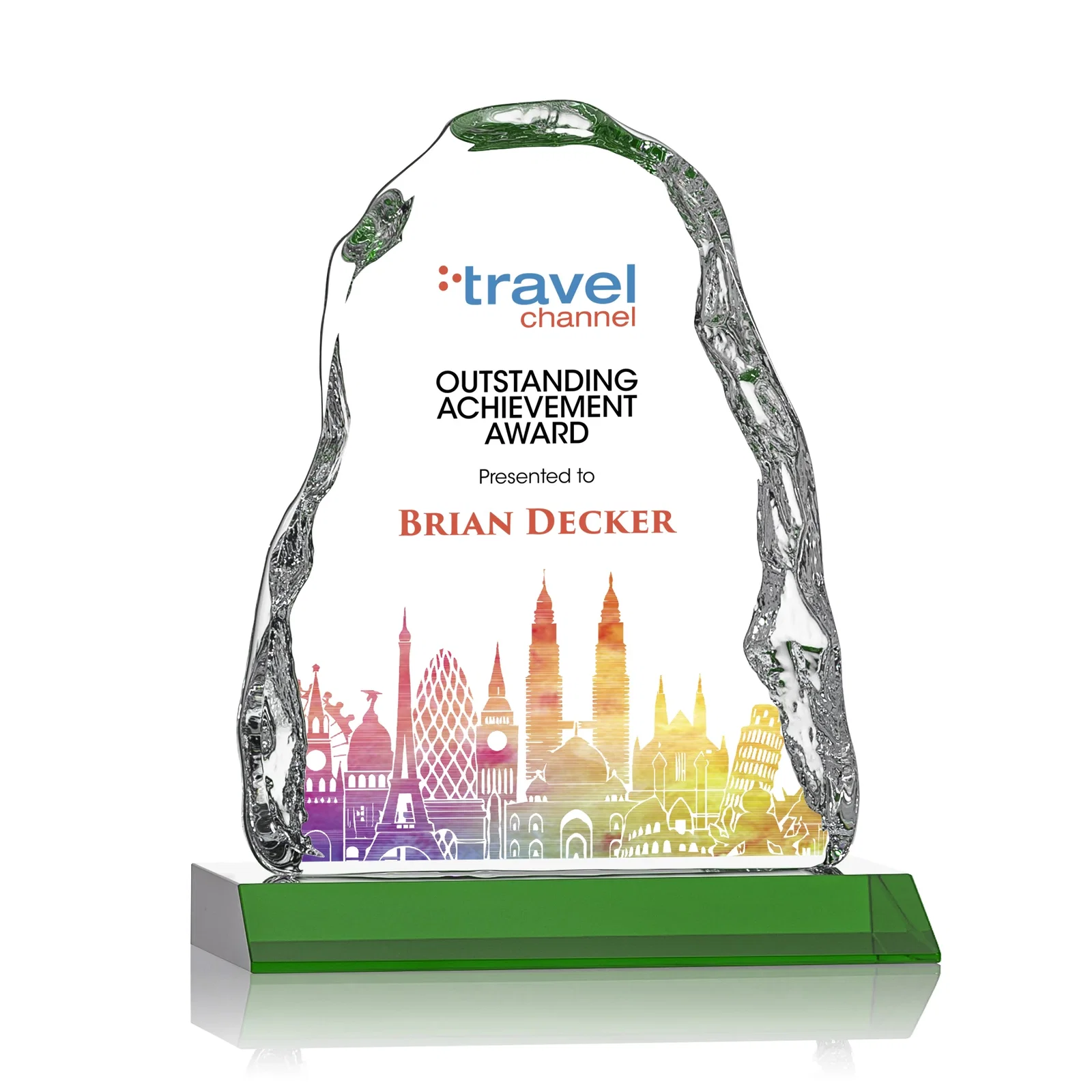 Personalized Optical Crystal Iceberg Award on Mitered Color Base - Carling, awards for corporate award ceremonies