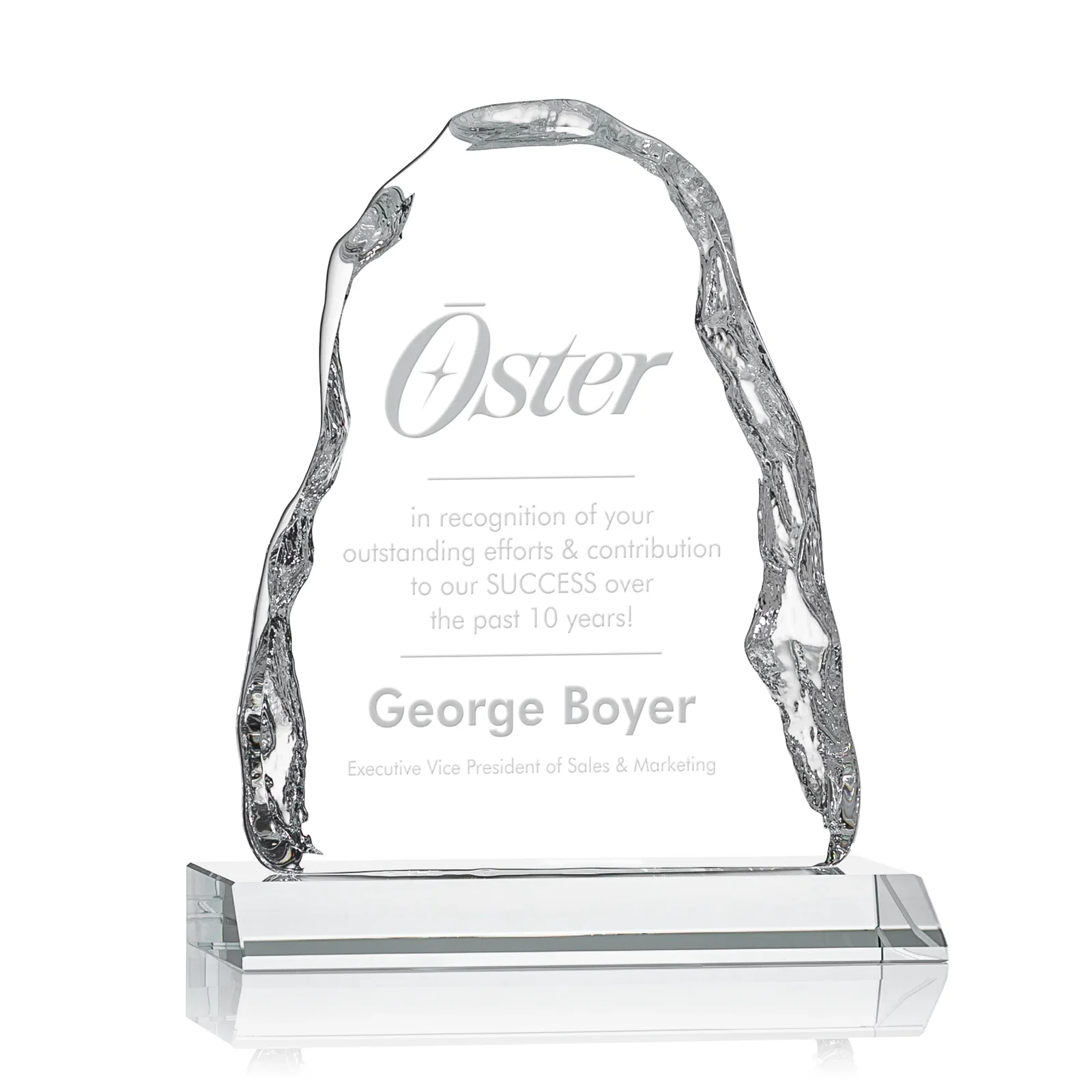 Custom Optical Crystal Iceberg Award on Mitered Color Base - Carling, awards for corporate award ceremonies