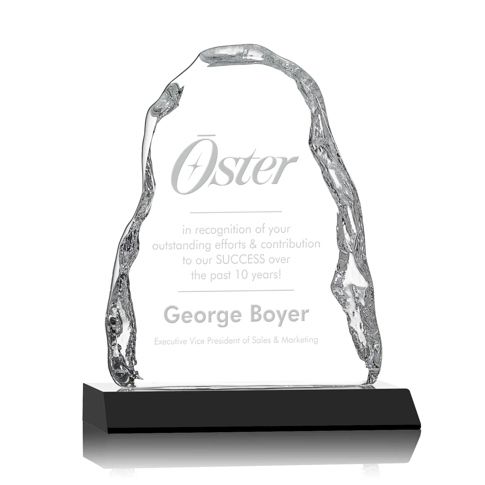 Custom Optical Crystal Iceberg Award on Mitered Color Base - Carling, awards for service anniversary gifts