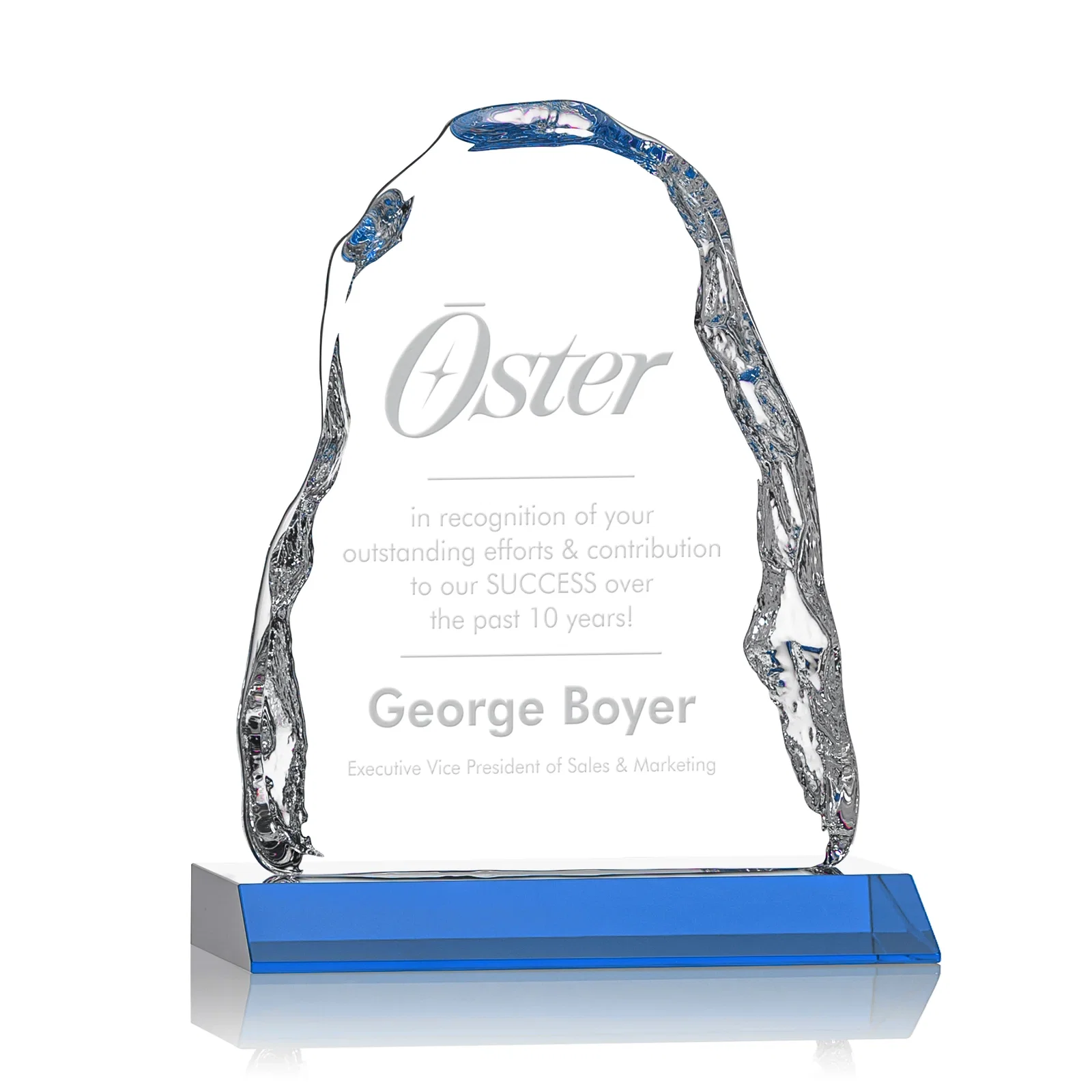Custom Optical Crystal Iceberg Award on Mitered Color Base - Carling, awards for team milestone celebrations