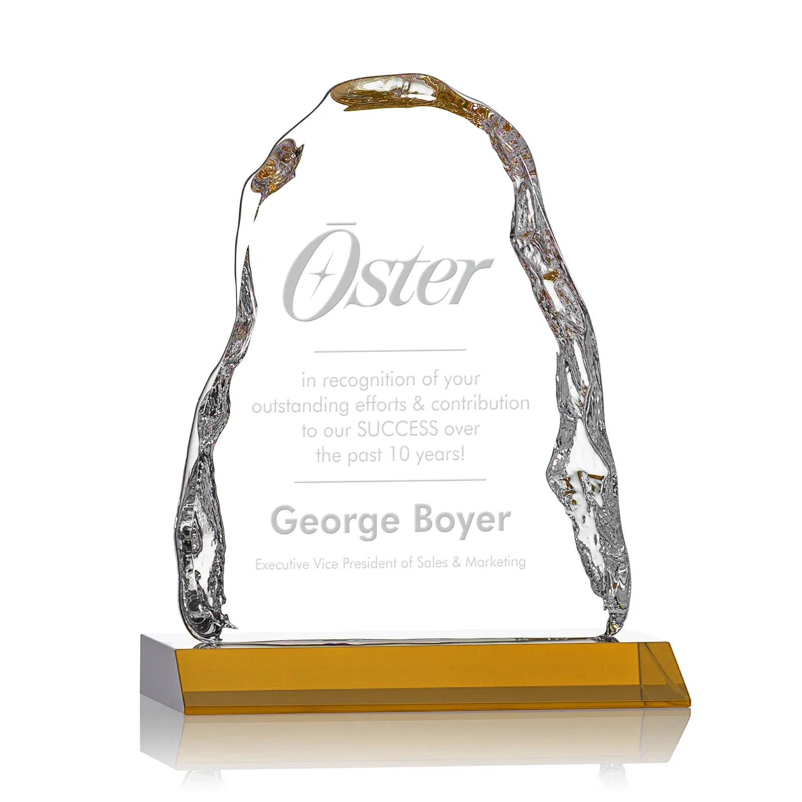 Custom Optical Crystal Iceberg Award on Mitered Color Base - Carling, awards for graduation ceremonies
