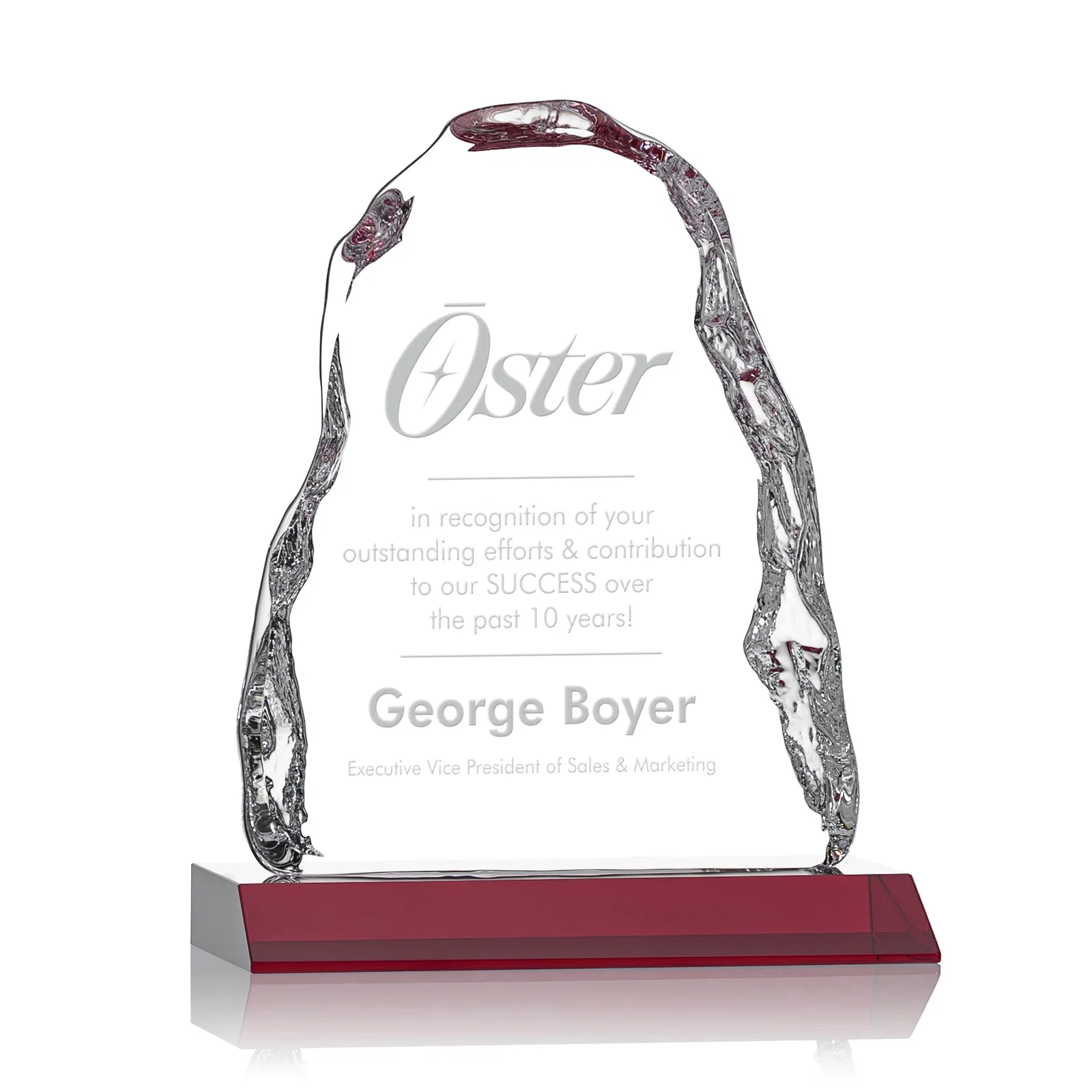 Custom Optical Crystal Iceberg Award on Mitered Color Base - Carling, awards for safety achievement programs