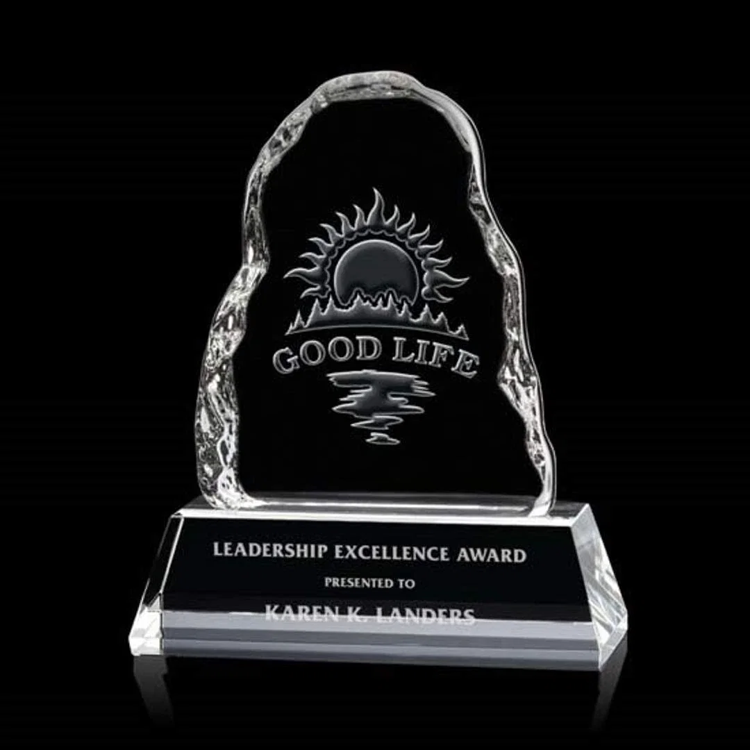 Custom Optical Crystal Iceberg Award With a 3.5 x 5.125 Back Etch, awards for employee recognition
