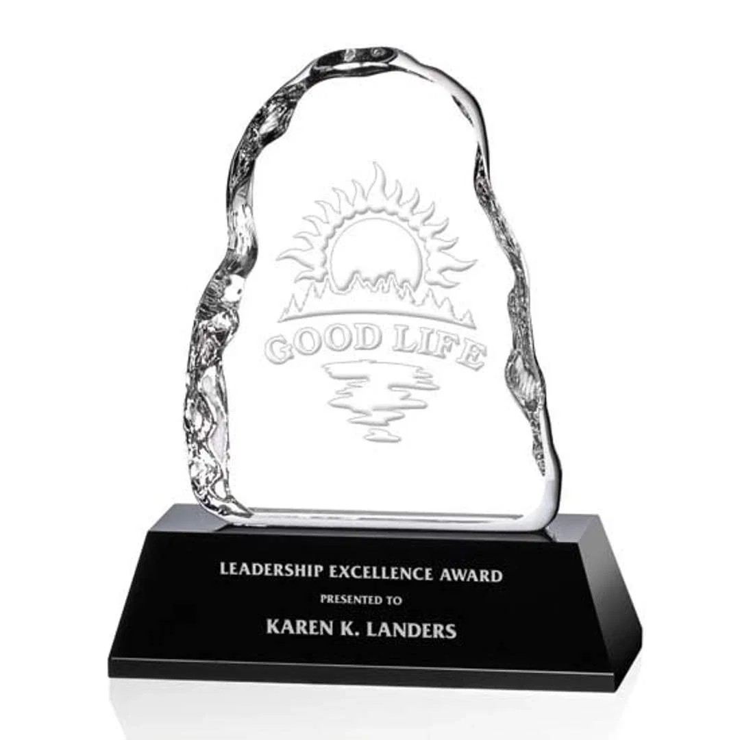 Custom Optical Crystal Iceberg Award With a 3.5 x 5.125 Back Etch, awards for corporate award ceremonies