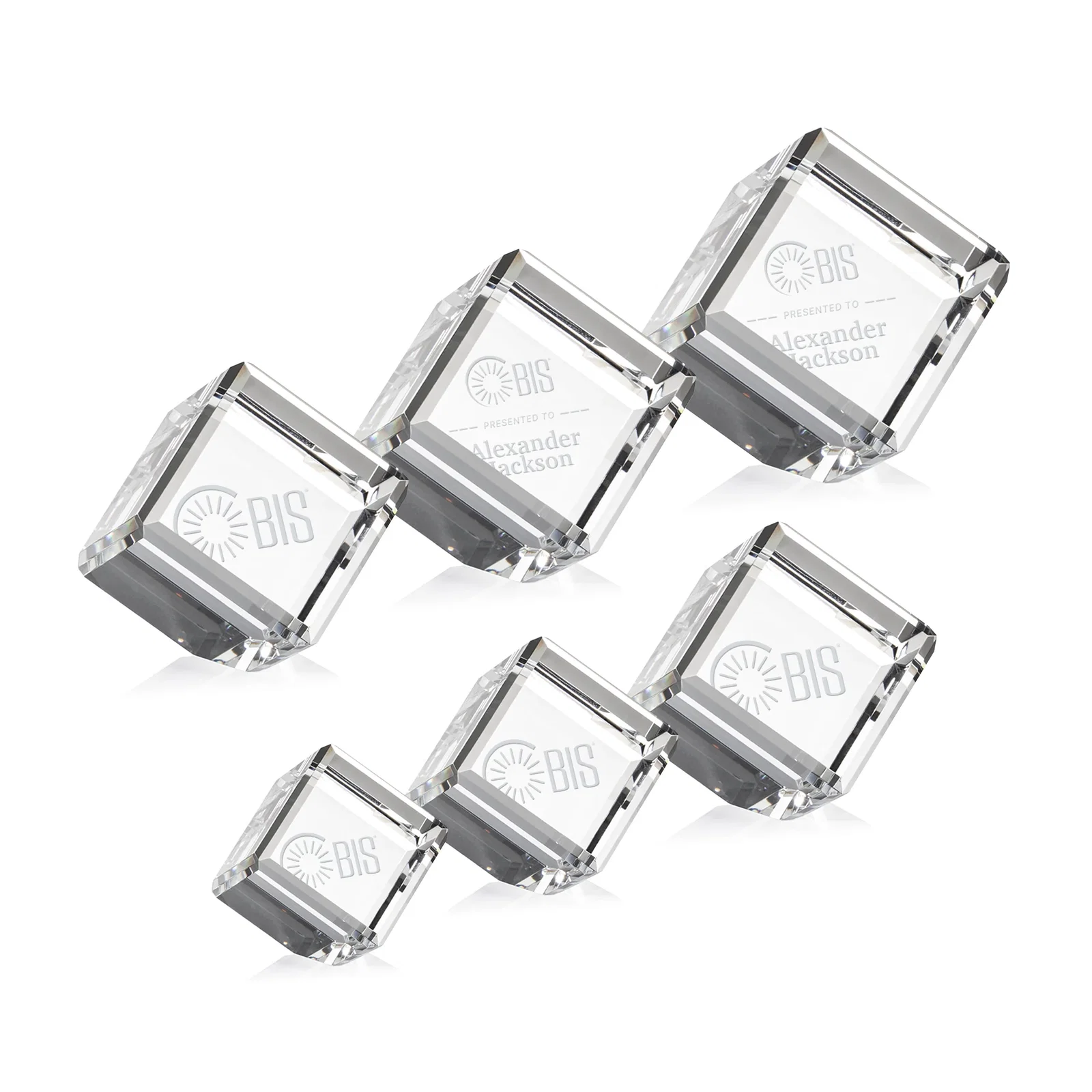 Custom Clipped-Corner Crystal Cube Paperweight, 2"-4.625" in 6 Sizes, client appreciation gift for employee recognition