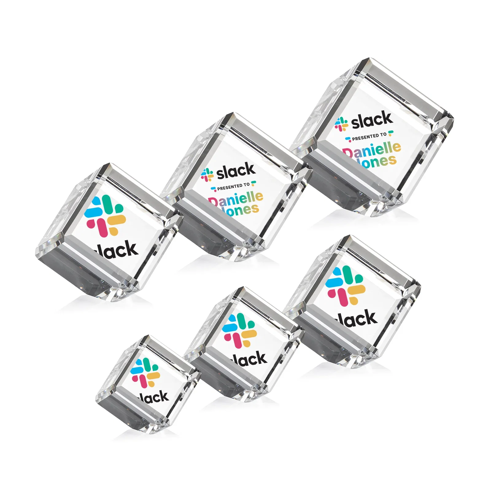 Personalized Clipped-Corner Crystal Cube Paperweight, 2"-4.625" in 6 Sizes, client appreciation gift for service anniversary gifts