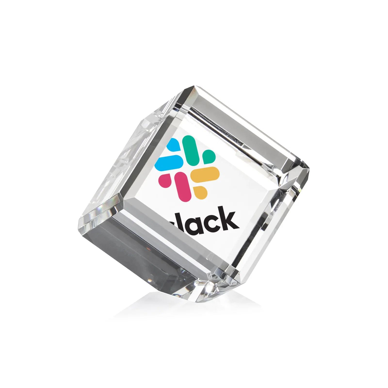 Personalized Clipped-Corner Crystal Cube Paperweight, 2"-4.625" in 6 Sizes, client appreciation gift for sales achievement awards