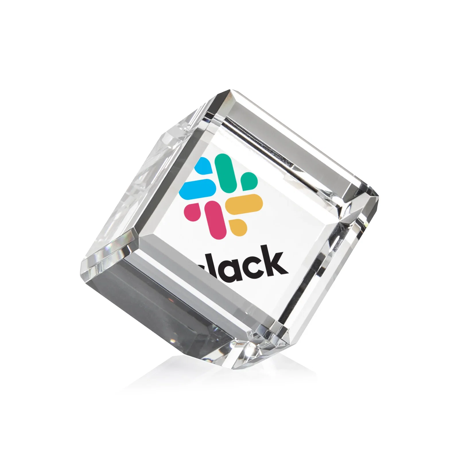 Personalized Clipped-Corner Crystal Cube Paperweight, 2"-4.625" in 6 Sizes, client appreciation gift for retirement presentations