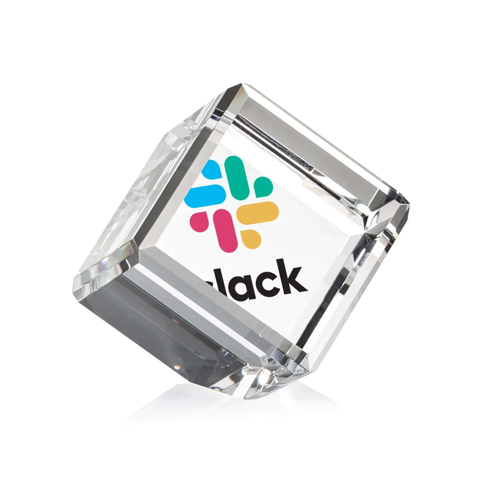 Personalized Clipped-Corner Crystal Cube Paperweight, 2"-4.625" in 6 Sizes, client appreciation gift for team milestone celebrations