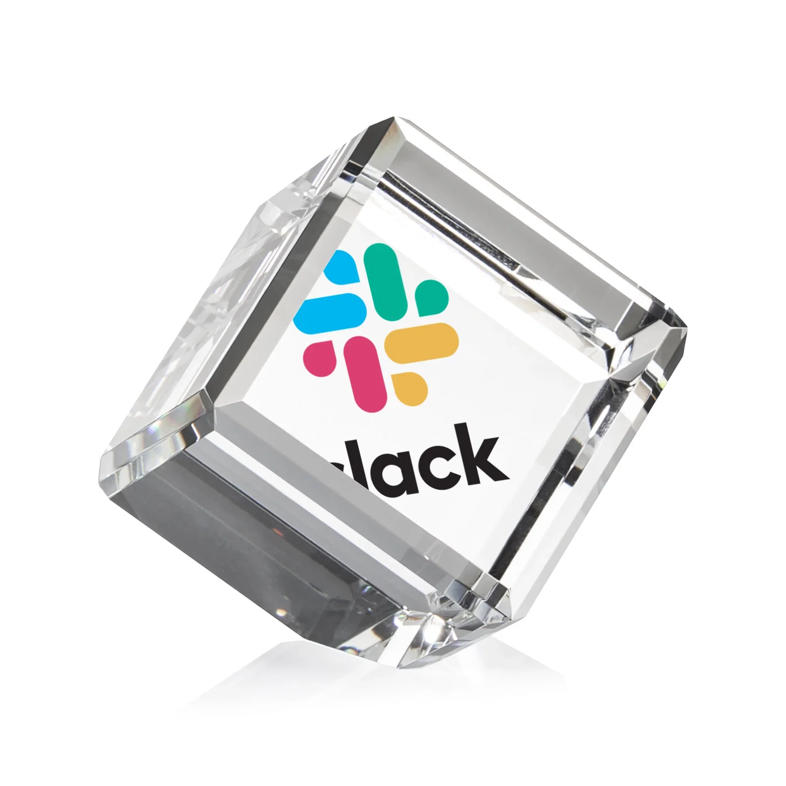 Personalized Clipped-Corner Crystal Cube Paperweight, 2"-4.625" in 6 Sizes, client appreciation gift for donor appreciation