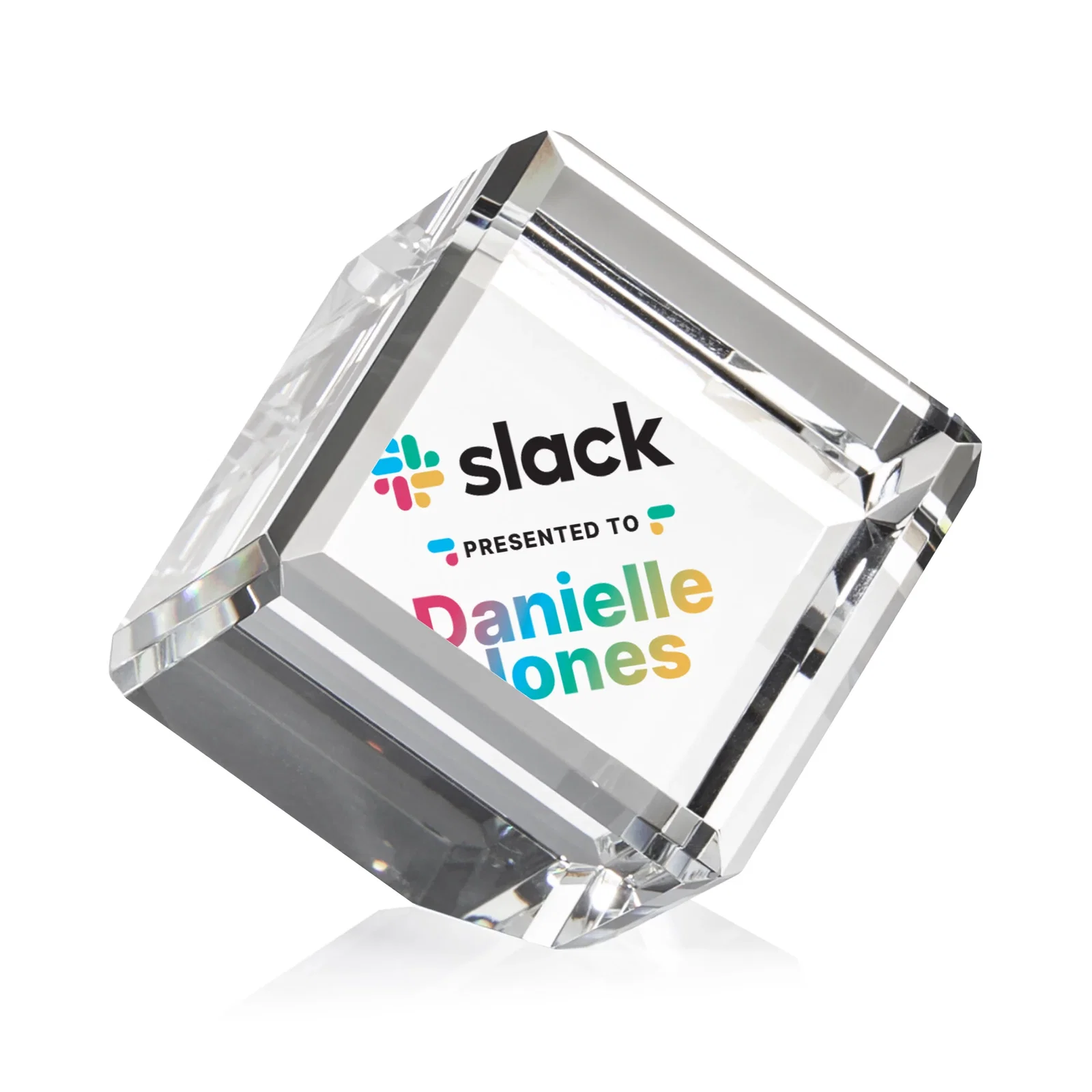 Personalized Clipped-Corner Crystal Cube Paperweight, 2"-4.625" in 6 Sizes, client appreciation gift for graduation ceremonies