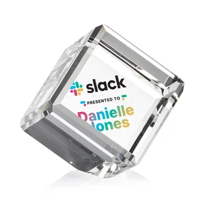 Clipped-Corner Crystal Cube Paperweight, 2"-4.625" in 6 Sizes