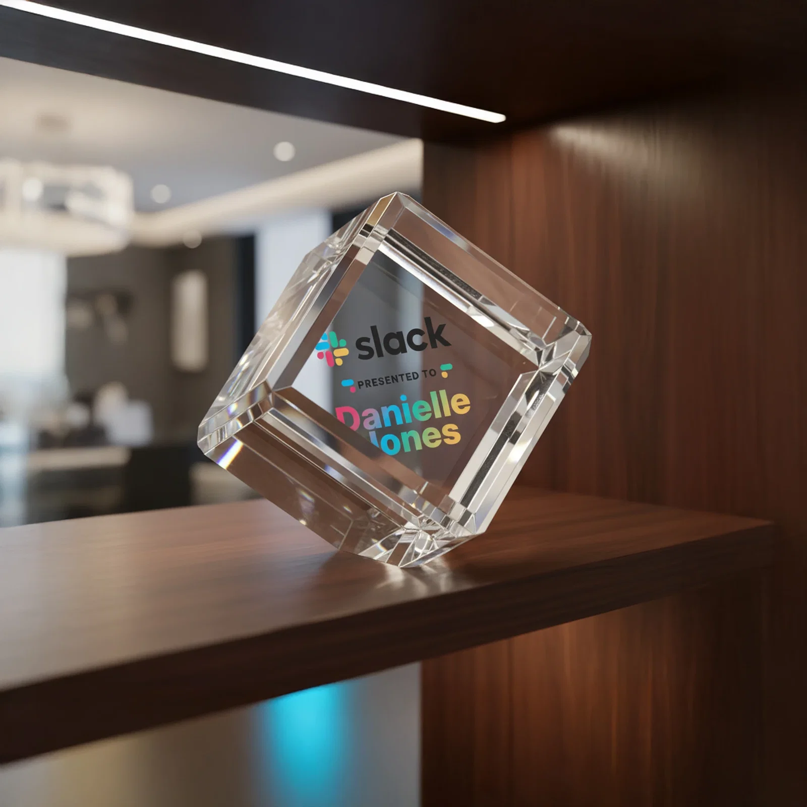 Personalized Clipped-Corner Crystal Cube Paperweight, 2"-4.625" in 6 Sizes, client appreciation gift for volunteer appreciation