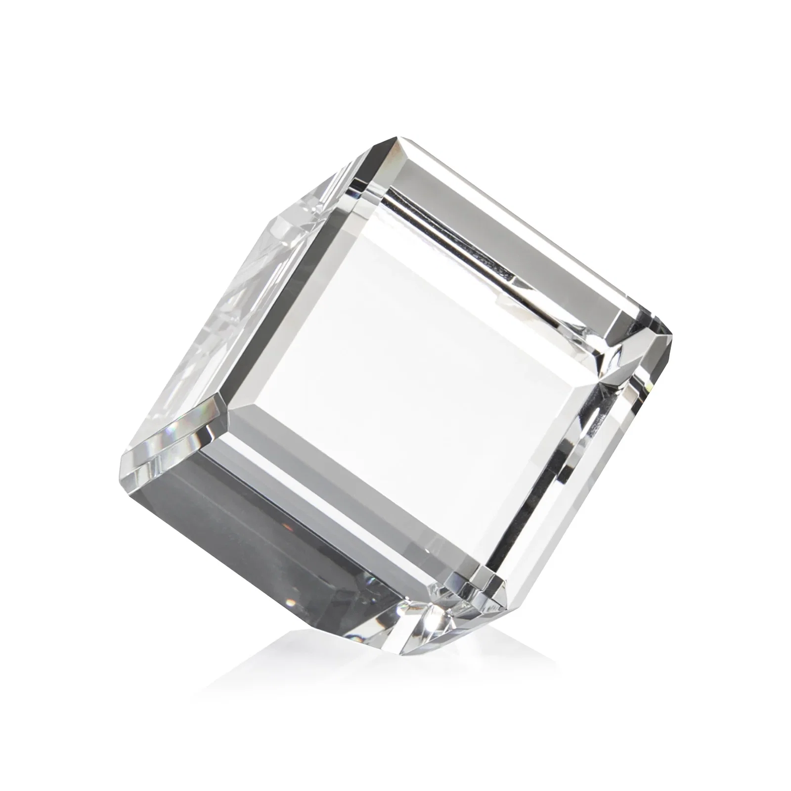 Promotional Clipped-Corner Crystal Cube Paperweight, 2"-4.625" in 6 Sizes, client appreciation gift for employee recognition