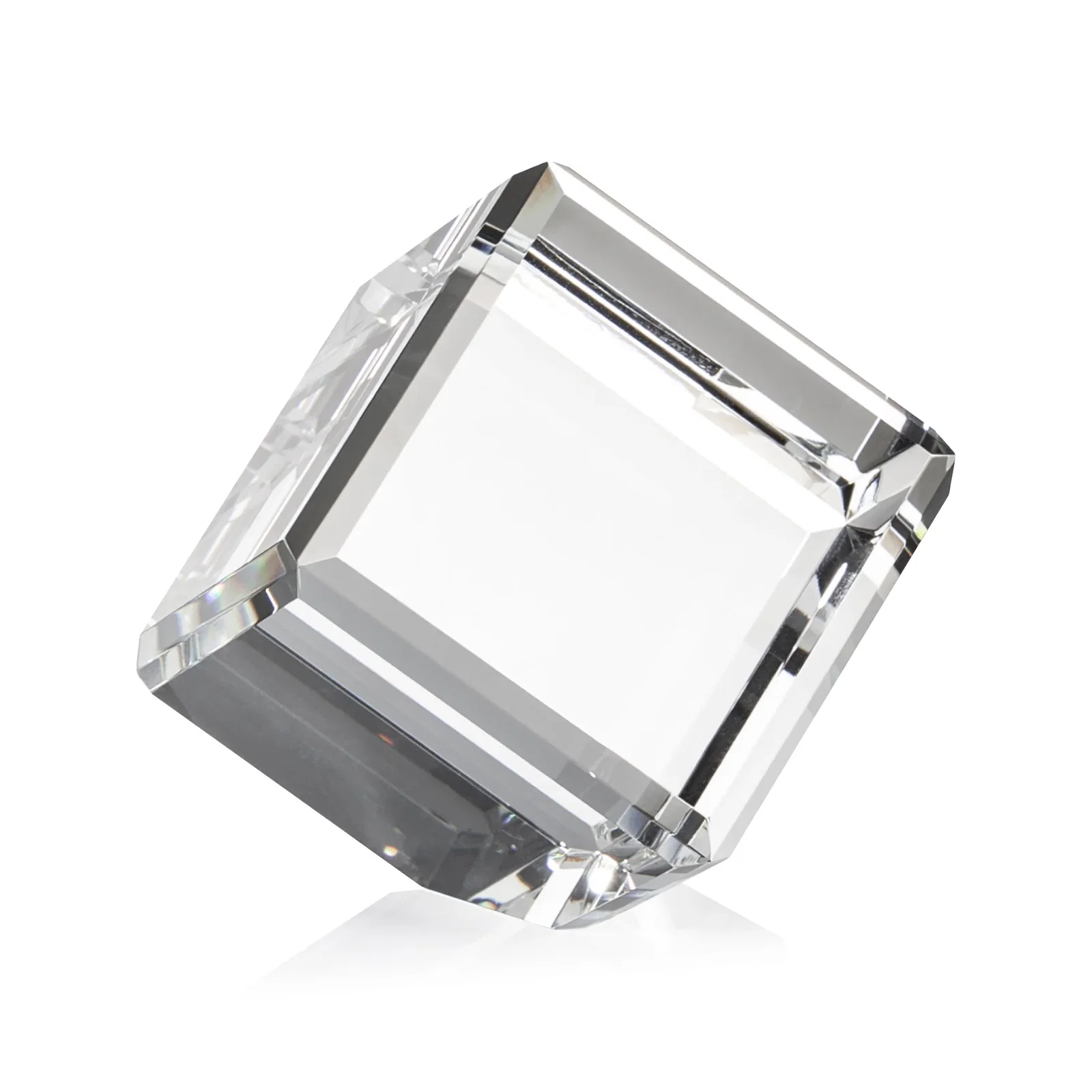 Promotional Clipped-Corner Crystal Cube Paperweight, 2"-4.625" in 6 Sizes, client appreciation gift for corporate award ceremonies