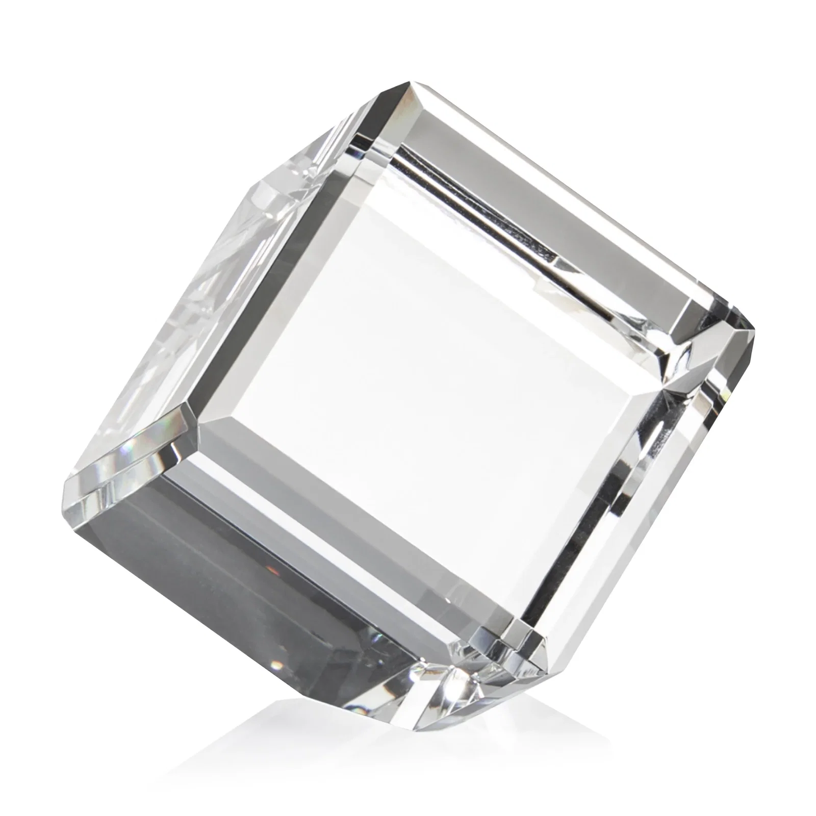 Promotional Clipped-Corner Crystal Cube Paperweight, 2"-4.625" in 6 Sizes, client appreciation gift for sales achievement awards
