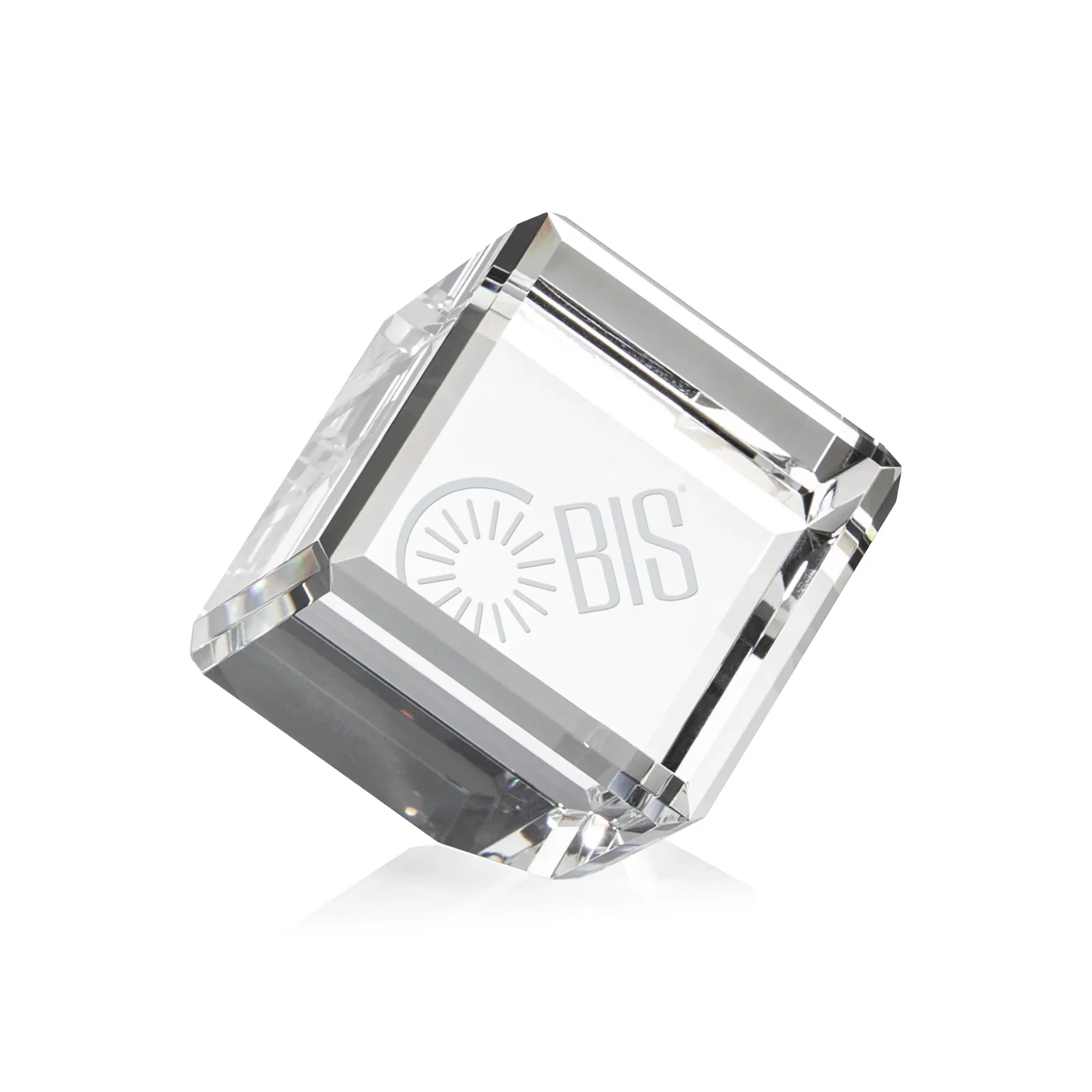 Custom Clipped-Corner Crystal Cube Paperweight, 2"-4.625" in 6 Sizes, client appreciation gift for service anniversary gifts
