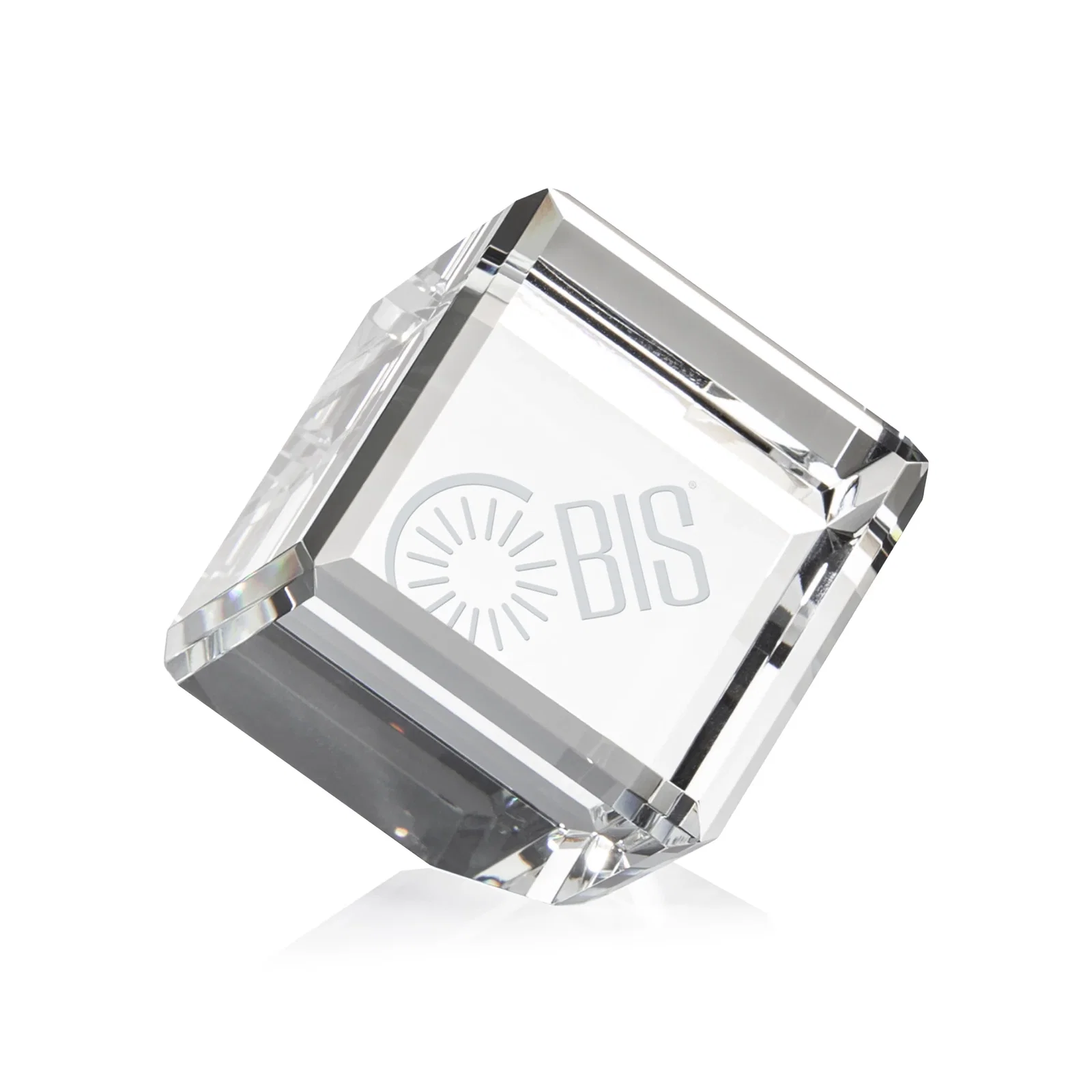 Custom Clipped-Corner Crystal Cube Paperweight, 2"-4.625" in 6 Sizes, client appreciation gift for sales achievement awards