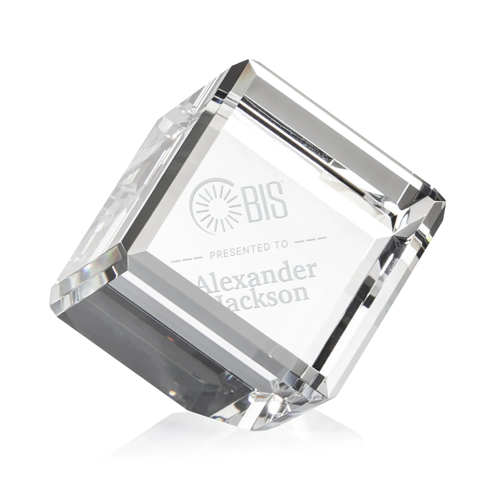 Custom Clipped-Corner Crystal Cube Paperweight, 2"-4.625" in 6 Sizes, client appreciation gift for team milestone celebrations