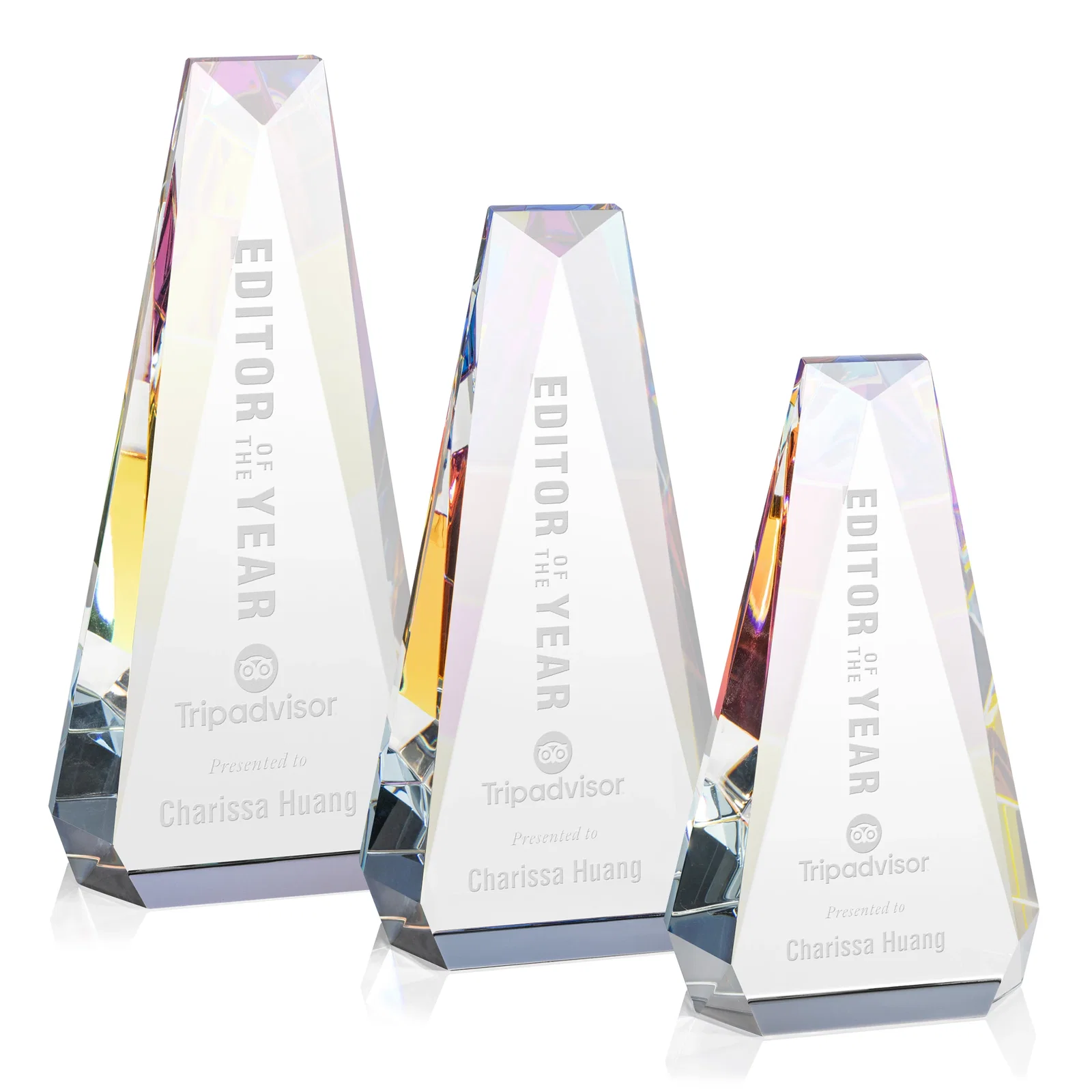 Custom Optical Crystal Beveled Tower Award - Carmel, awards for volunteer appreciation