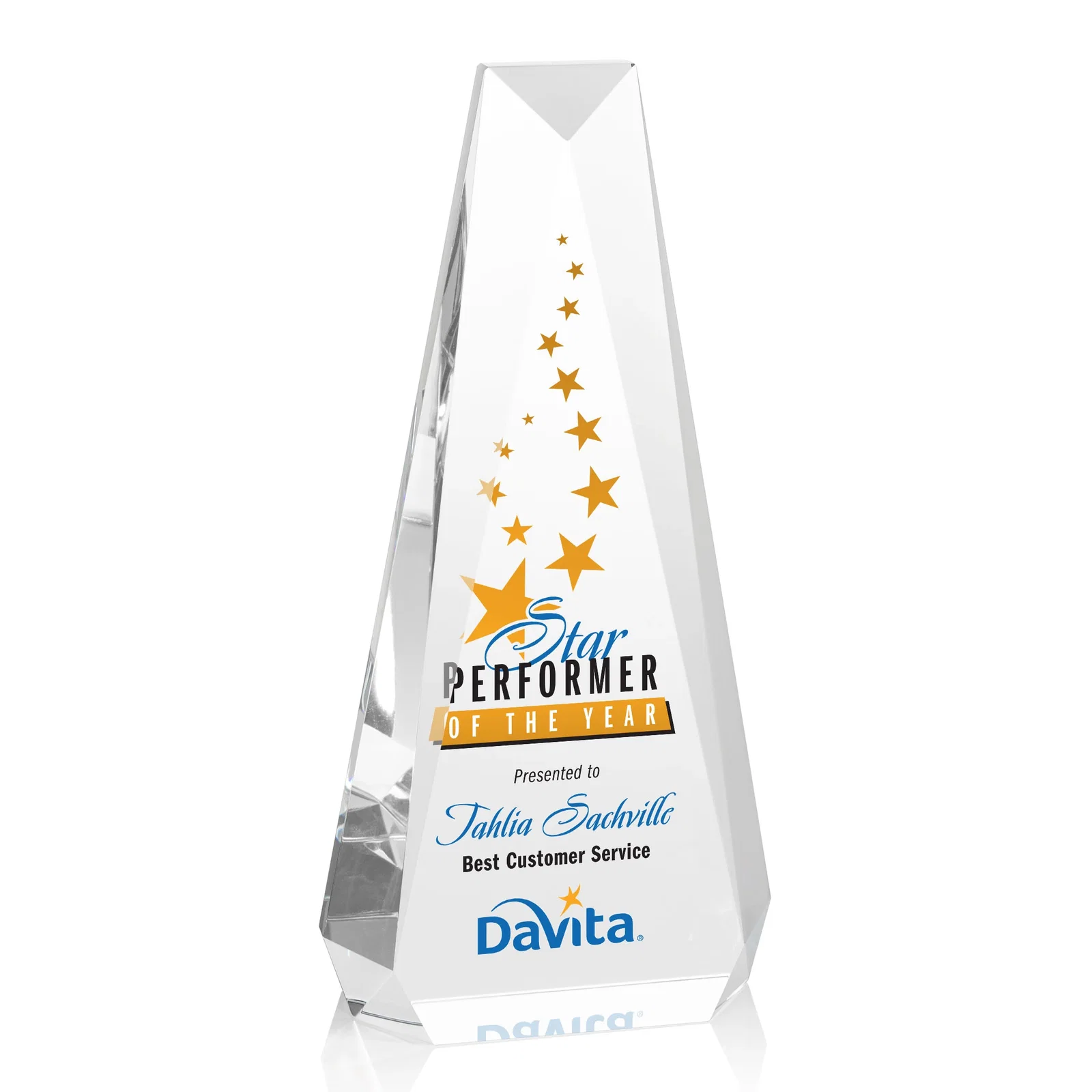 Personalized Optical Crystal Beveled Tower Award - Carmel, awards for retirement presentations