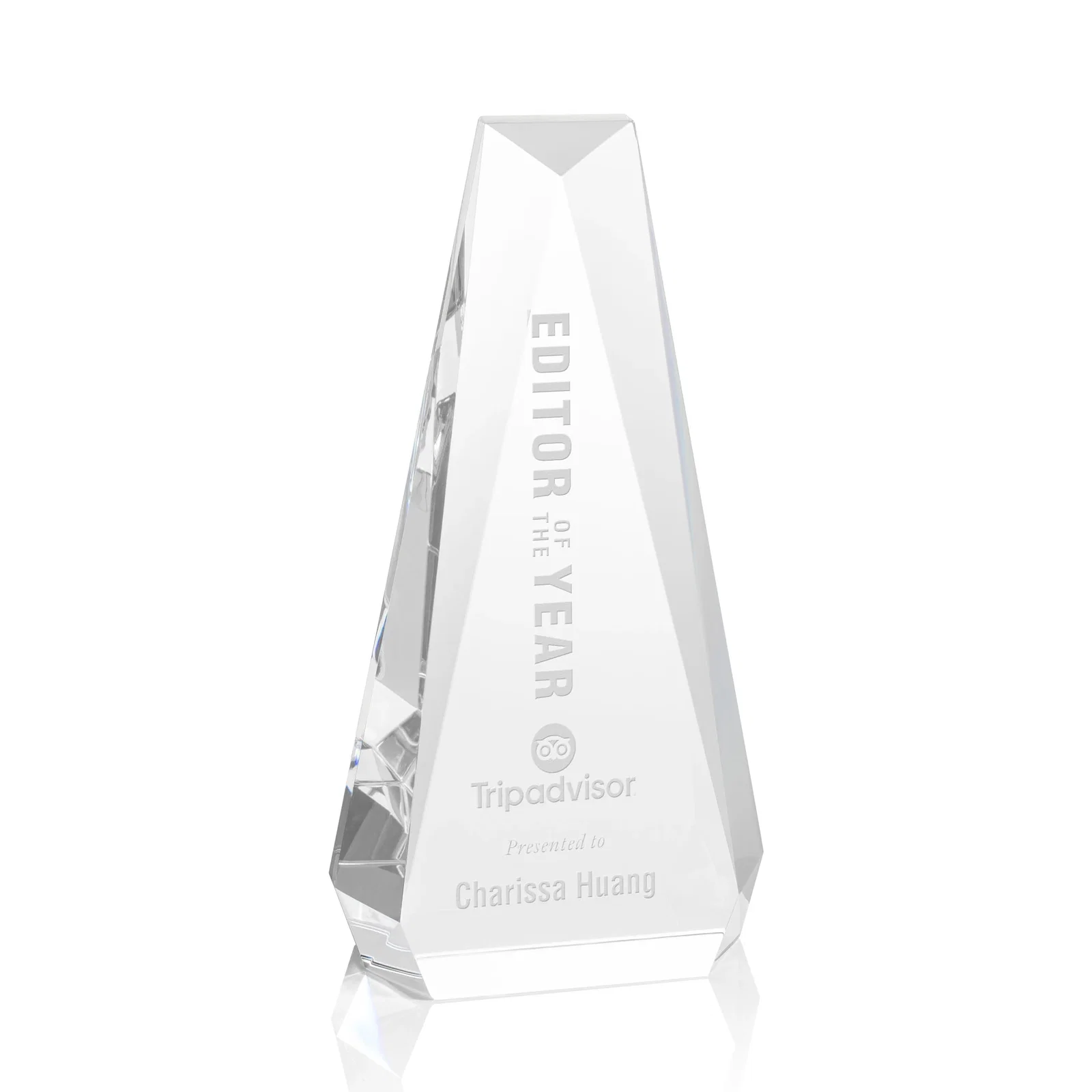 Custom Optical Crystal Beveled Tower Award - Carmel, awards for service anniversary gifts