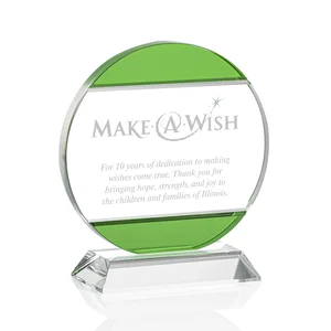 Crystal Disc Award with Emerald Bands Top and Bottom