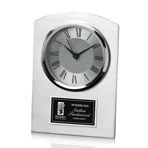 Arched Brushed Aluminum Desk Clock with Chrome Face